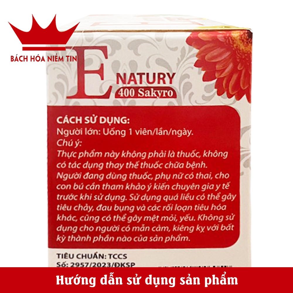 Vitamin E 400 Sakyro Natury 100 viên  - Nha đam thông đỏ - chống lão hóa làm đẹp da, ngừa sạm da, nhăn da hiệu quả