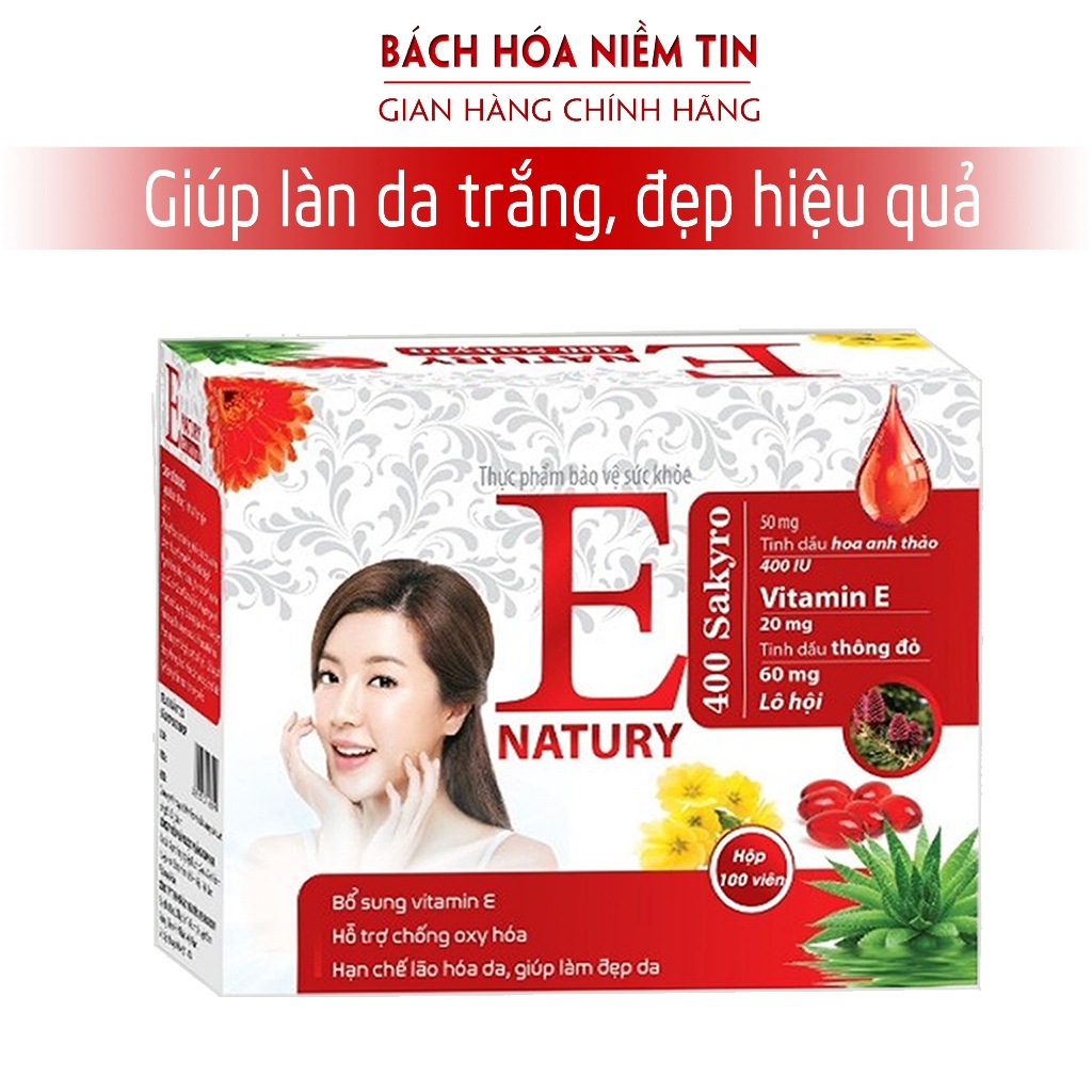 Vitamin E 400 Sakyro Natury 100 viên  - Nha đam thông đỏ - chống lão hóa làm đẹp da, ngừa sạm da, nhăn da hiệu quả