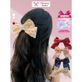 Kẹp tóc nơ tiểu thư nữ vải hoa xinh kiểu Hàn Quốc phụ kiện tóc bản to dễ thương công chúa coquette
