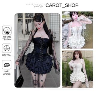 [ Có Bigsize ] SET CORSET 3 MÓN ÁO KHOÁC REN HOA +ÁO ỐNG ĐAN DÂY PHỐI REN LƯỚI HOA + CHÂN VÁY TẦNG By CarrotStore