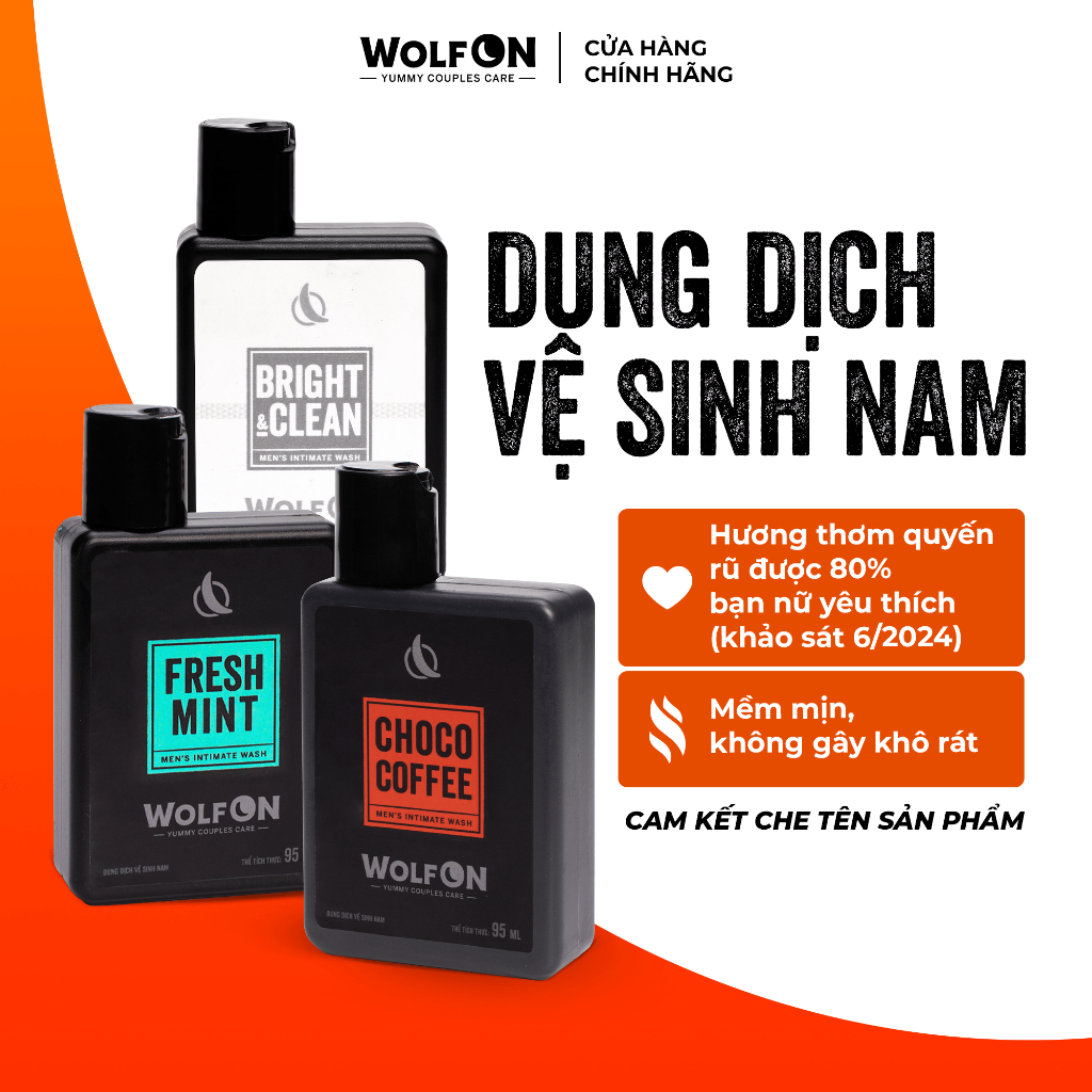 Dung Dịch Vệ Sinh Nam Giới Wolf ON Hương Thơm Nam Tính Cuốn Hút Khử Mùi Tốt Sạch Khuẩn 95ml