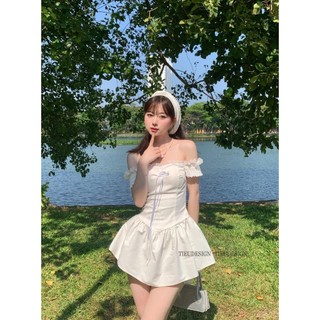 Đầm váy cúp ngực bèo nhún rớt vai form xòe unihomeclothing ct145