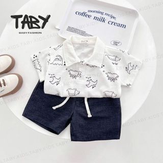  Set bộ khủng long chất cotton khỏe khoắn với quần giả bò mềm mát thấm hút mồ hôi cho bé trai từ 1-7 tuổi 22058B2