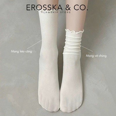 Erosska - Tất cổ cao, vớ cotton nữ trơn kiểu dáng basic, chất liệu thoáng khí màu trắng