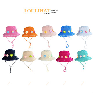 MẸ VÀ BÉ/Nón bucket tua rua viền rách gắn hoa len LOULIHAT, mũ tai bèo chống nắng rộng vành nhiều màu chất thoáng mát