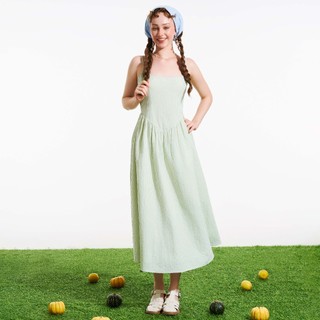 Dottie - đầm midi hở lưng kẻ sọc - xanh lá - d0618