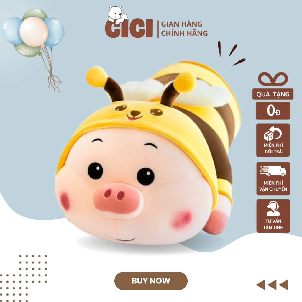 Gấu Bông, Gối Ôm Lợn Ong/Heo Ong Biến Hình Size Lớn - Thú Nhồi Bông Heo Ong Vàng Cute Gấu Bông Cici