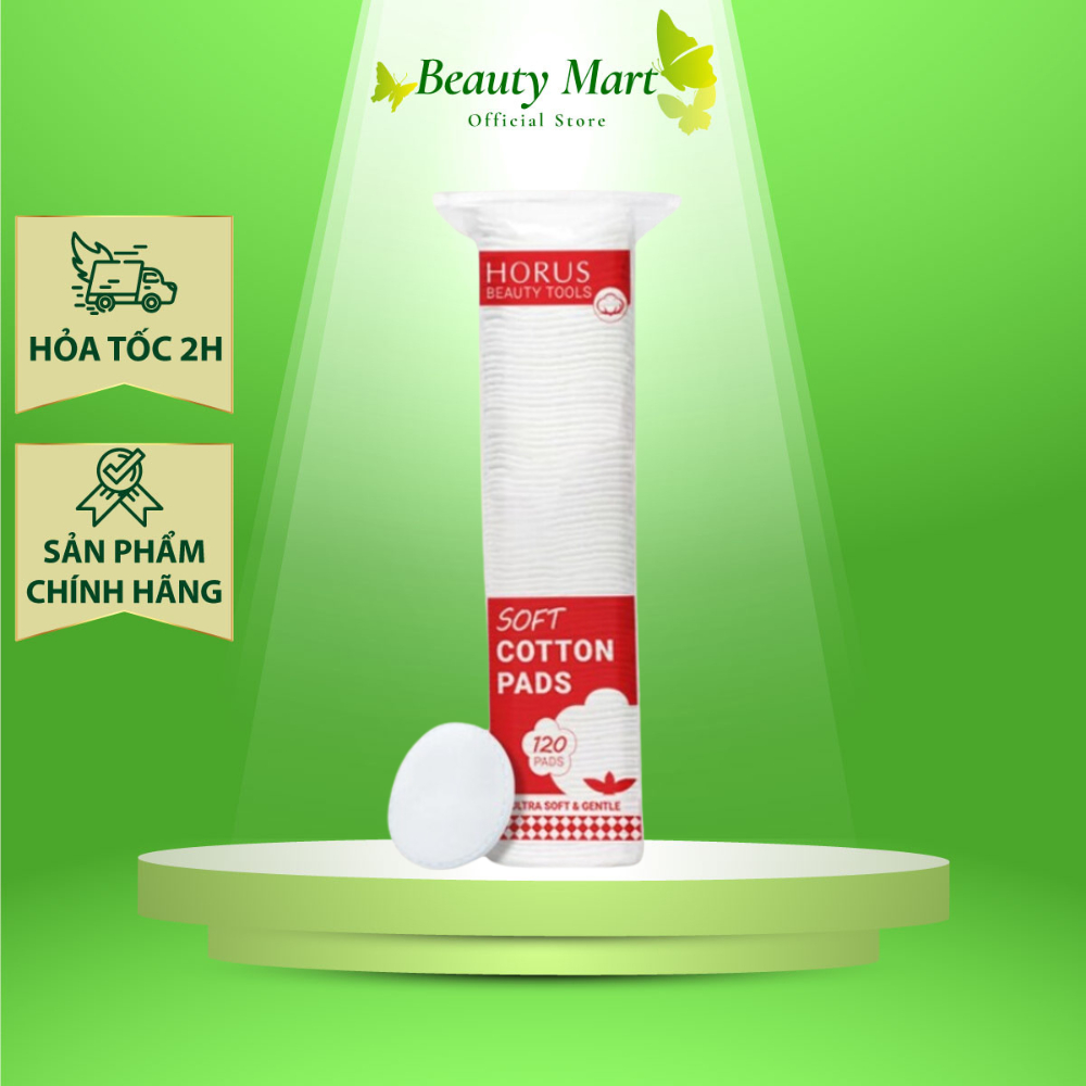 Bông tẩy trang Horus Soft Cotton Pads 120 pads - Bông tẩy trang cotton mềm mịn, không xơ xù