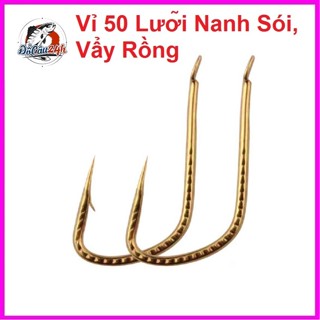 Lưỡi câu cá nanh sói vẩy rồng COMBO 50 Lưỡi From To Săn Hàng Chất Liệu Thép Carbon Màu Vàng