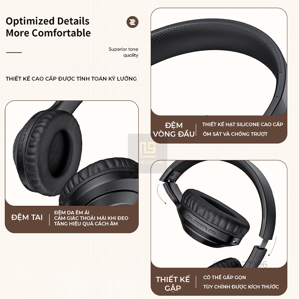 Tai Nghe Bluetooth Chụp Tai Có Mic Âm Thanh HiFi Tai Nghe Không Dây Chống Ồn Thiết Kế Sang Trọng Pin 10 Tiếng | BigBuy360 - bigbuy360.vn