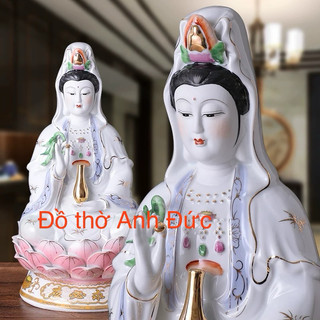 Tượng mẹ quan âm bồ tát sứ trắng ngồi tòa sen