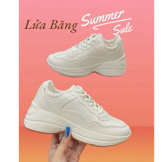 {Chọn tăng size - giày và sục) GIÀY THỂ THAO SNEAKER MÀU KEM ĐỘN ĐẾ CAO ĐẾ NÂU VÂN SAO( Form nhỏ tăng size)