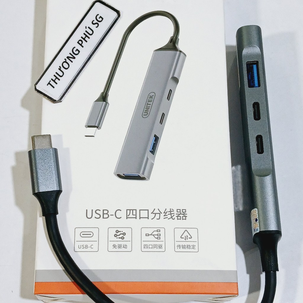 Hub USB C Unitek dài 25Cm (Type C) / Từ USB C ra 2 lổ USB C & 2 lổ USB 3.0 (Chính hãng)