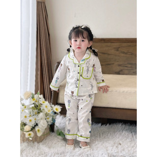 Bộ pyjama dài tay cho bé chất thô thoáng mát, mềm mịn, thấm hút mồ hôi.
