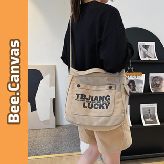 Túi vải canvas đeo chéo nam nữ, vai nhiều ngăn khóa kéo in chữ đựng đồ học chơi đựng Laptop form to