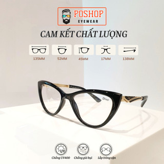 Gọng kính cận mắt mèo nữ POSHOP D905 kiểu mắt kính tròn chất liệu nhựa dẻo gọng kim loại thời trang