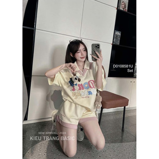 Set bộ áo thun cổ bẻ viền kèm gấu phối quần short VIENS STORE