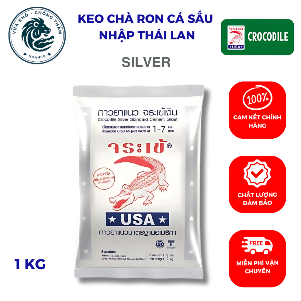 Keo Chà Ron Cá Sấu Thái Lan Silver (Bạc) Chính Hãng, Keo Chít Mạch Cá Sấu, Chà Ron Gạch Thẩm Mỹ Cao,
