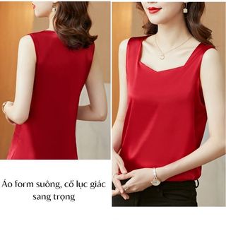 Áo nữ hai dây cổ lục giác mặc trong vest dễ thương chất vải lụa satin thoáng mát VannhShop AO0040