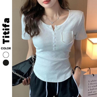 Áo thun body nữ tay ngắn vạt bầu phối túi cúc áo thời trang, áo kiểu nữ vải thun HL066 HL159 - Titifa Shop