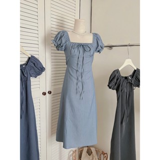 Váy dáng dài tay cổ vuông bo chun tay tiểu thư xixeoshop - V135