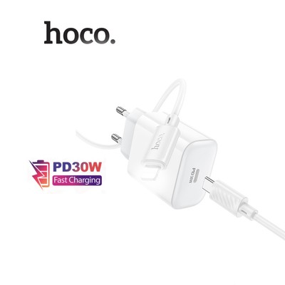 Bộ sạc nhanh TypeC to IP PD30W Hoco C76A Pro, PC + ABS chống cháy, chân tròn, dài 1m dùng cho 11/12/13/14 (chân tròn)