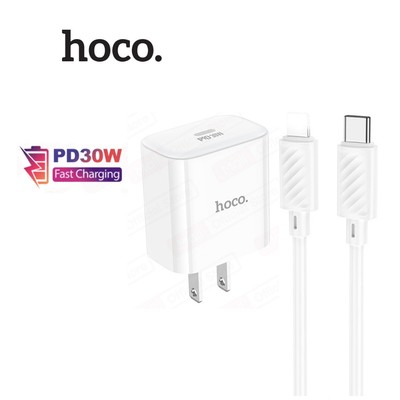 Bộ sạc nhanh PD30W TypeC to IP dùng cho 11/12/13 Hoco C76 Pro  ,PC + ABS chống cháy,dài 1m (chân dẹt)