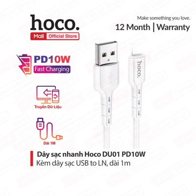 Cáp sạc nhanh USB to IP PD10W Hoco DU01/X37 dùng cho ip6/7/8/X/11/12/13/14 dài 1m