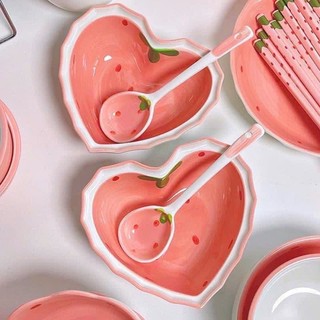 Bát trái tim dễ thương, bát cơm sứ decor kèm thìa xinh