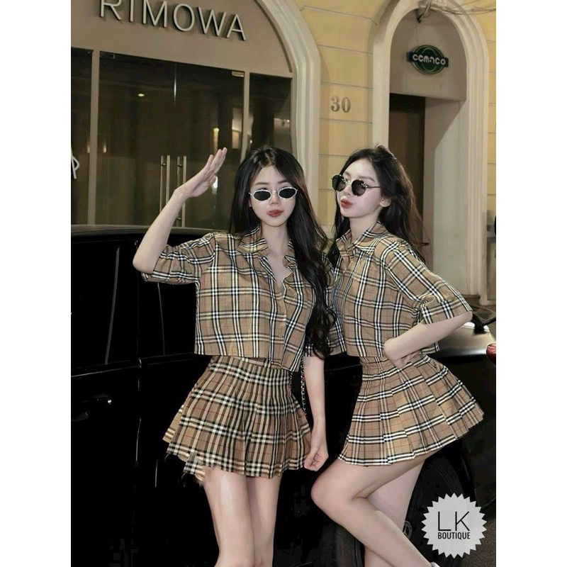 ▶️▶️ Sét váy kẻ BBR cv có lót - Hàng QC kate thái xịn Dưới 57kg ( Hình thật )