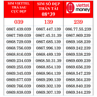 Sim Viettel Trả sau thần tài 39 Cực đẹp, uy tín giao đúng sim đúng số nhé