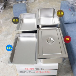 Khay inox GN 1/1 sâu 6.5/10/15/20cm cao cấp có nắp