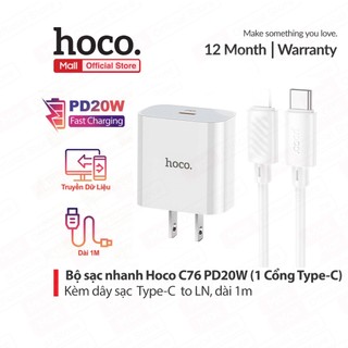 Bộ sạc nhanh PD20W Hoco C76 Plus Type-C dùng cho ip11/12/13/14 , chân dẹt, dài 1m