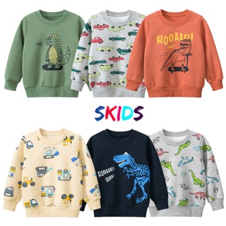Áo nỉ bé trai SKIDS áo nỉ lót bông cho trẻ em mùa thu đông dày dặn mền mịn họa tiết khủng long oto