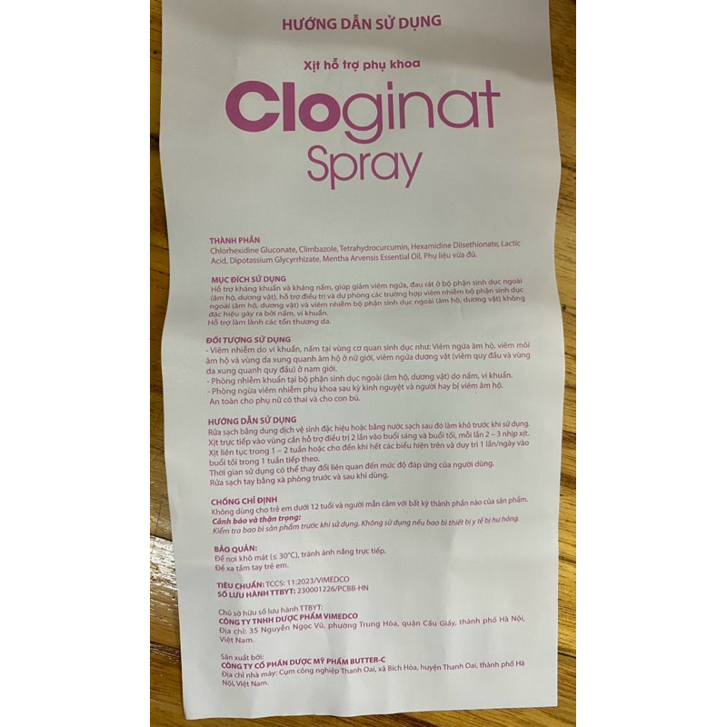 Xịt Phụ Khoa Cloginat và bổ sung lợi khuẩn cho cô bé. Lọ 20ml