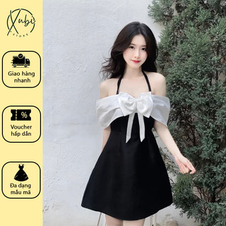 Váy Trễ Vai Phối Nơ Thắt Yếm Xinh Xắn - VY5566