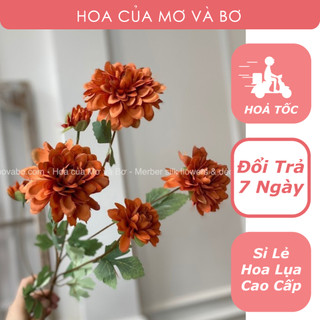 Cành Hoa Thược Dược Giả Cao Cấp Loại 4 Bông 2 Nụ - Hoa Giả Hoa Lụa Decor Trang Trí Nhà Cửa Mơ Bơ