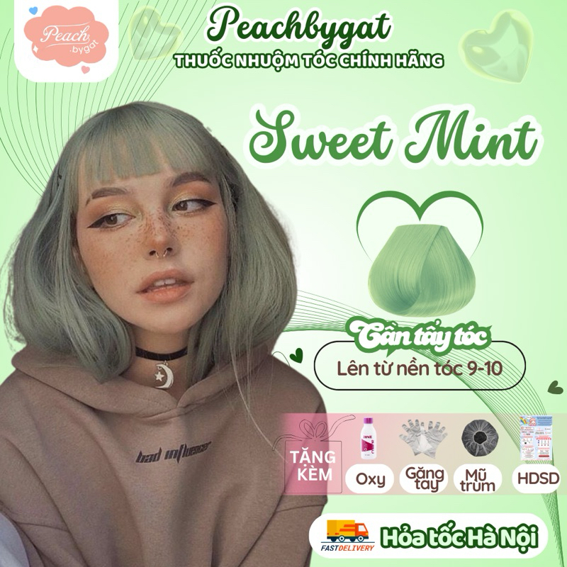 Thuốc nhuộm tóc XANH MINT / XANH BẠC HÀ cần sử dụng thuốc tẩy tóc của Peachbygat , Peach bygat