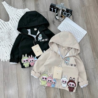 Áo khoác gió trẻ em, in hình Labubu cho bé trai, bé gái,  10-28kg