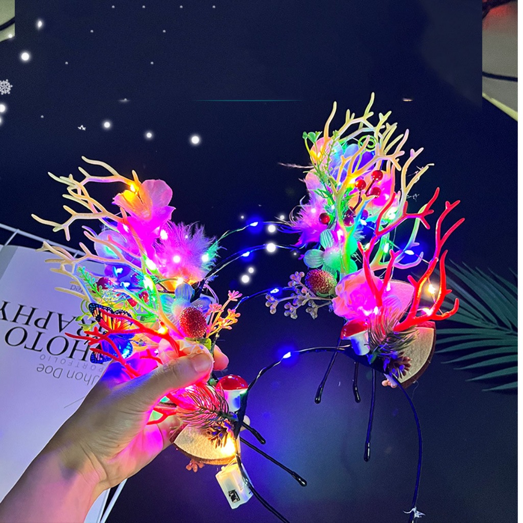 Băng Đô Cài Tóc Sừng Hươu Phát Sáng Trong Đêm, Bờm Sừng Hươu Phát Sáng Đeo Đi Tiệc Tùng, Noel trung 