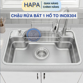 Chậu rửa bát 1 hố to inox304 chậu rửa chén kiểu dáng nhật bản hiện đại cao cấp hapa