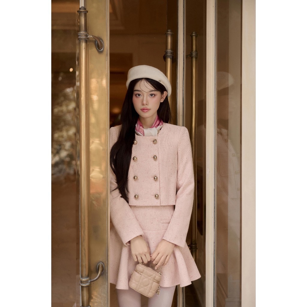 (Mã 11- Ảnh thật cuối)- Set dạ text hồng Aurora- LISA STOREE