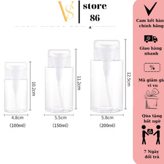 Chai chiết Nước Tẩy Trang, Tonner, Mỹ Phẩm Có Nút Nhấn Dung Tích 100ml, 200ml - Lọ Nhựa Pet Vòi Nhấn VS STORE