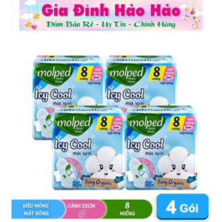Combo 4 Gói Băng vệ sinh BVS Molped thiên nhiên Icy Cool Mát lạnh có cánh 23cm x Gói 8 Miếng