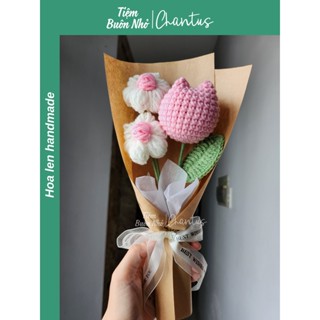 [Ảnh thật] Bó hoa len tulip handmade mix 2 cành hoa 6 cánh tặng crush, người yêu, 20/10, 20/11