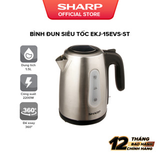 Bình Đun Siêu Tốc 1.5 Lít SHARP EKJ-15EVS-ST Vạch báo nước, Cảm biến nhiệt FADA