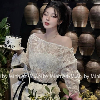 Set váy cao cấp áo ren trễ vai một lớp phối chân váy tầng