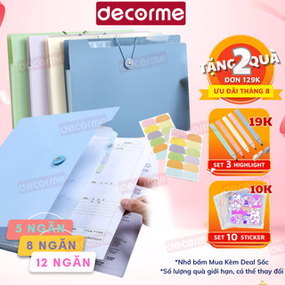 Túi đựng tài liệu, bìa kẹp nhiều ngăn khổ A4 DecorMe ngăn khóa KB phối màu