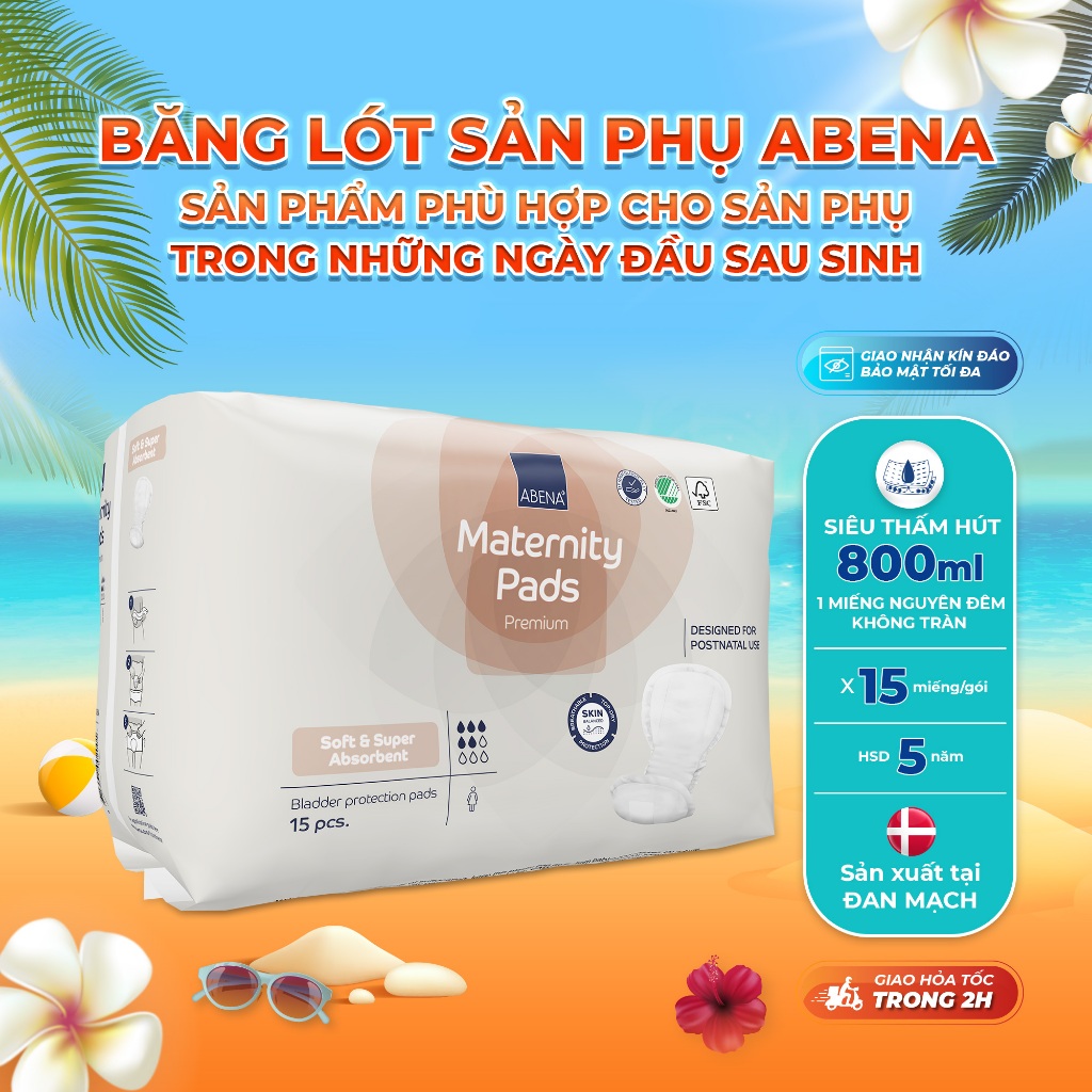 Băng lót sản phụ Abena Materity Pads - Thấm hút Nhập khẩu 800ml - gói 15 miếng - Nhập khẩu Đan Mạch