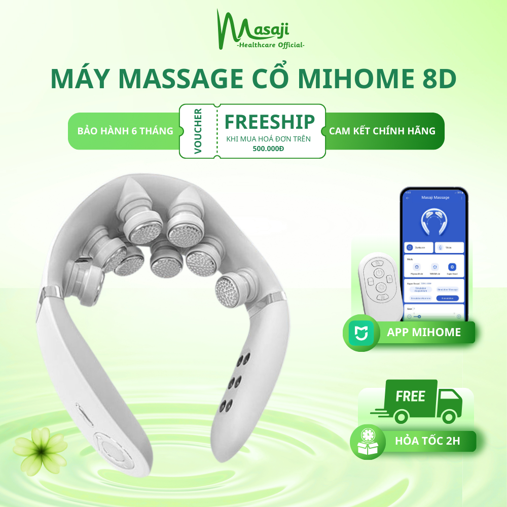 Máy massage cổ vai gáy 8D điều khiển qua app Mihome, xung điện chuyên sâu kết hợp chườm ấm giúp giảm đau nhức Masaji